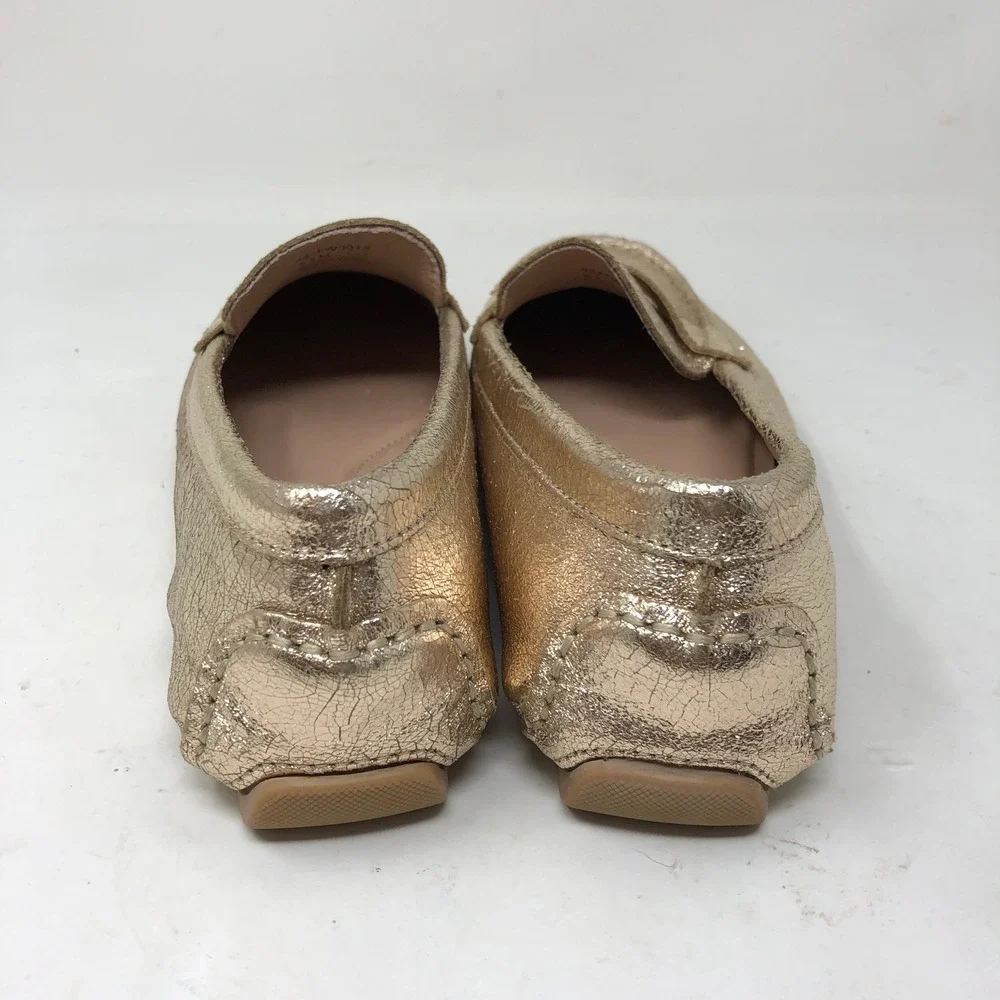 Flag Ltd Womens 6.5 Metallic Gold Leather Penny‎ Loafers Driving Shoe
